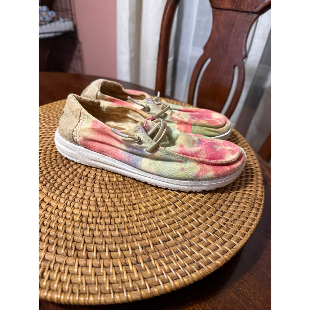 Hey Dude Wendy Youth Boho Mandala Tie Dye Slip On Loafers Pink Green Y3-L4